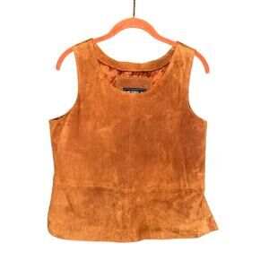 90s Vintage Suede Western Boho Sleeveless Shell Crop Tank Top  – Brown – Size 8